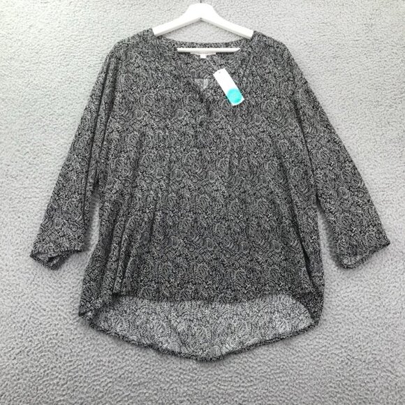 Stitch Fix Tops - FUN2FUN Womens Size LARGE Kearney Black White Paisley Henley Top Stitch Fix NEW